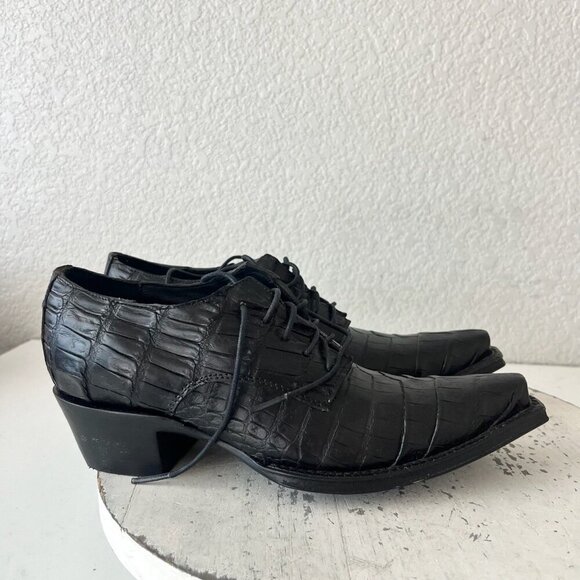 Rod Patrick Womens Lace Up Shoes 6.5 C Black Caiman Western Boots Loafers Ankle - Picture 2 of 11